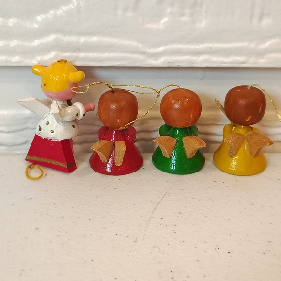 Lot of 4 Vintage Wooden Angel Ornaments – Hand-Painted Musicians Christmas - Picture 6 of 6